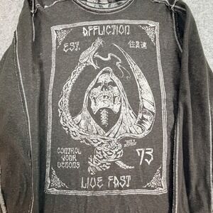 Affliction Mens Long Sleeve Thermal Shirt Grim Reaper Skull Graphic Size XXL Y2K